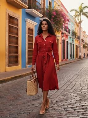 Polo Ralph Lauren red midi shirt dress size 10